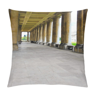 Personality  Corridor Inside Greenwich Campus With Marble Pillars On The Side Pillow Covers
