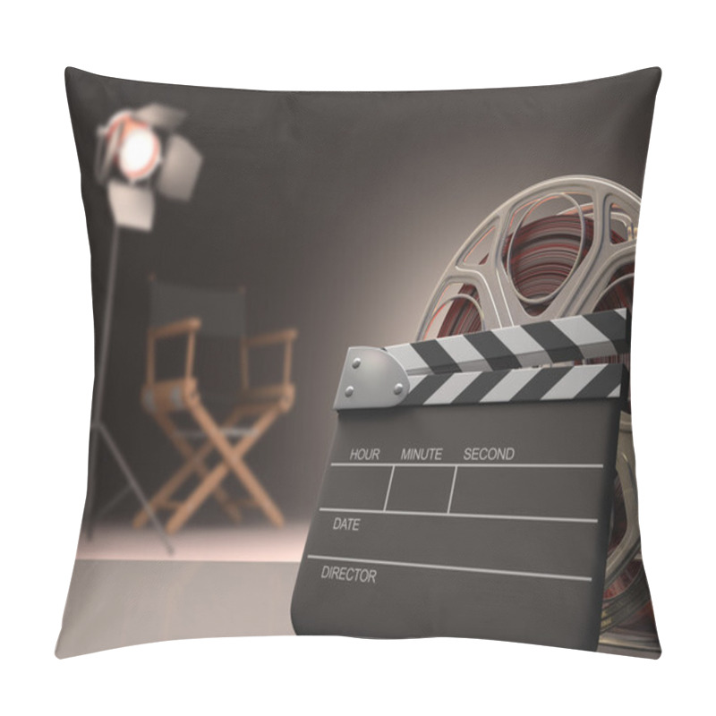 Personality  Clapboard concept of cinema. pillow covers
