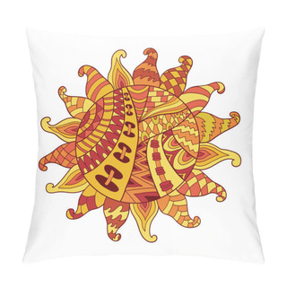 Personality  Zentangle Sun Vector Symbol. Sun Tribal Doodle Ornament. Colorful Ethnic Pattern. Pillow Covers