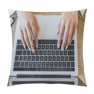 Personality  Top View Of Woman Typing On Laptop Keyboard In Office Pillow Covers