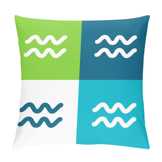 Personality  Aquarius Zodiac Sign Symbol Flat Four Color Minimal Icon Set Pillow Covers