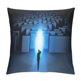 Personality  Lost Businessman Standing At Illuminated Labyrinth Entrance Pillow Covers