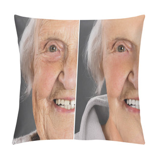 Personality  Senior Woman Anti Aging Skin Treatment Before And After Pillow Covers