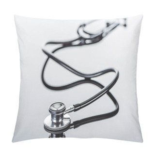 Personality  Selective Focus Of Stethoscope On Glass Surface  Pillow Covers