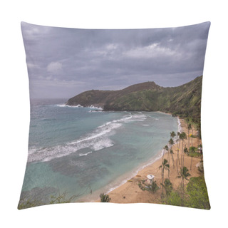 Personality  Beach Of Hanauma Bay Under Storm Clouds,  Oahu, Hawaii, USA. Pillow Covers
