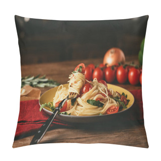 Personality  Traditional Italian Pasta With Tomatoes And Arugula In Plate With Fork Pillow Covers