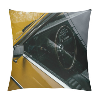 Personality  Close-up View Of Steering Wheel Of Yellow Retro Automobile Pillow Covers