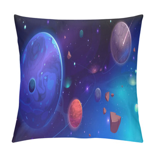 Personality  Planets In Outer Space With Satellites And Meteors Pillow Covers