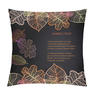 Personality  Ornamental Background With Art Autumn Leaves On The Dark Purple Background With Place For Your Text. Pillow Covers