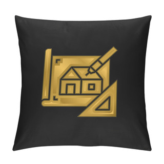 Personality  Blueprint Gold Plated Metalic Icon Or Logo Vector Pillow Covers