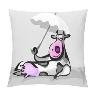 Personality Funny Cartoon Cow With Umbrella Illustration Pillow Covers