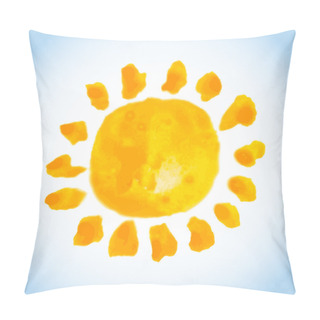 Personality  Childish Watercolor Painting Of Bold Sun On Blue Sky Background Pillow Covers