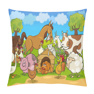 Personality  Cartoon Rural Scene With Farm Animals Pillow Covers