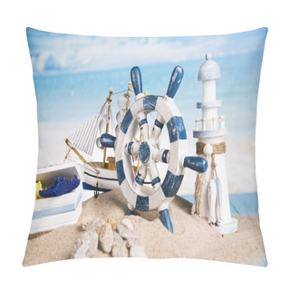 Personality  Holiday By The Sea, Lighthouse, Seagull, Lifebuoy, Sand, Shells Pillow Covers