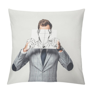 Personality  Businessman Drawing Himself With Pencil Pillow Covers