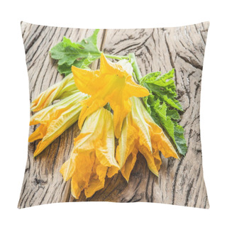 Personality  Zucchini Flowers On A Old Wooden Table. Pillow Covers