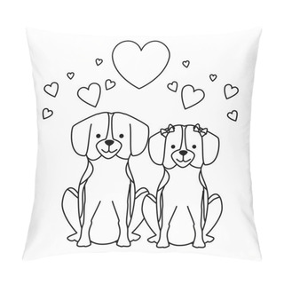 Personality  Cute Dogs Couple Lovers With Hearts Characters Pillow Covers