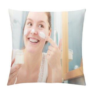 Personality  Woman Applying Moisturizing Skin Cream. Skincare. Pillow Covers