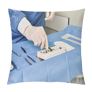 Personality  A Person In A Hospital Gown Is Seen Using A Piece Of Medical Equipment. Pillow Covers
