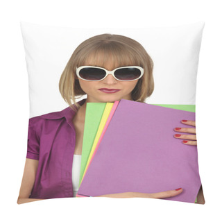Personality  Woman With Files And Oversized Sunglasses Pillow Covers