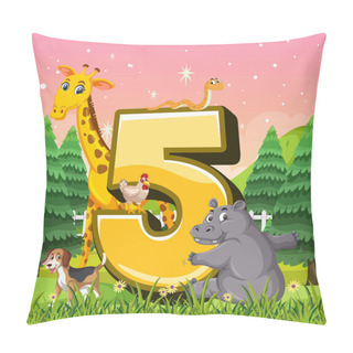 Personality  Different Five Animals Attached To Number Five Illustration Pillow Covers