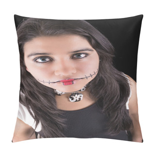 Personality  Young Woman In Day Of The Dead Mask Skull Face Art. Pillow Covers