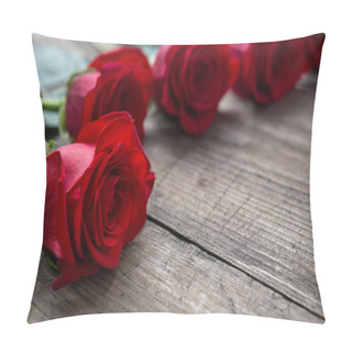 Personality  Red Rose Close Up On Wooden Backgroundd Pillow Covers