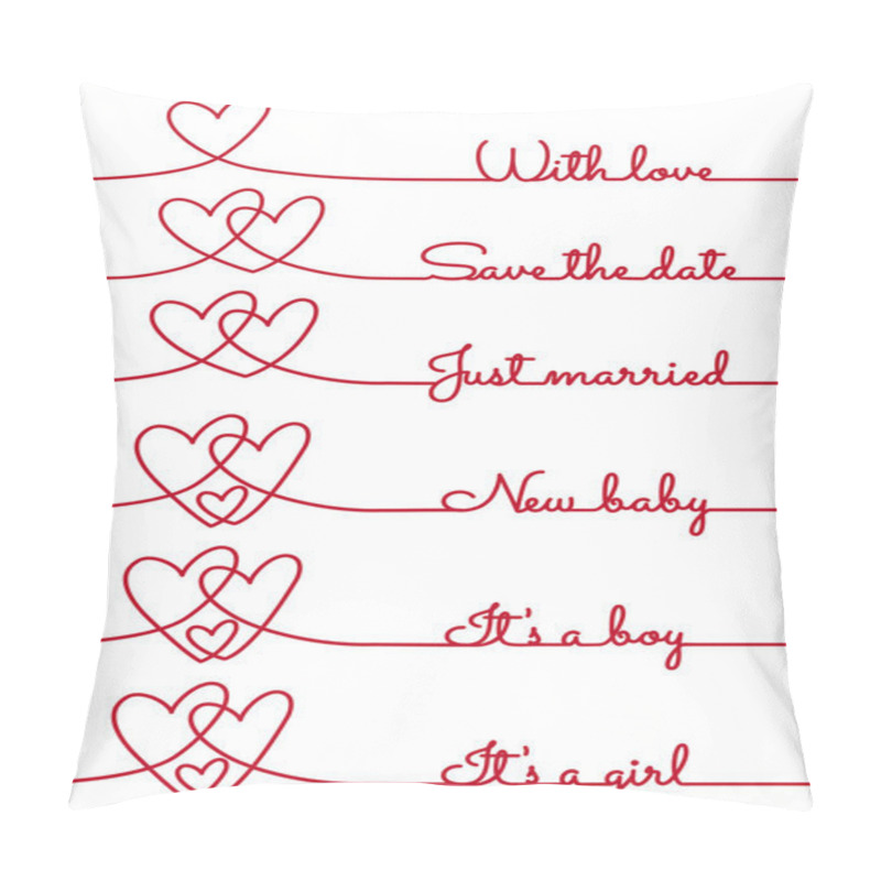Personality  Heart Line Drawing With Text For Cards, Vector Pillow Covers