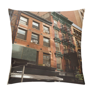 Personality  Red Brick Building With Fire Escape Stairs In Downtown Of New York City, Urban Architecture Pillow Covers