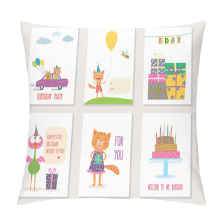 Personality  Set Of Birthday Greeting Cards Design With Cartoon Animals Pillow Covers