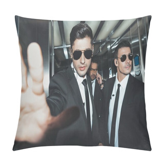 Personality  Bodyguards Stopping Paparazzi When Celebrity Talking By Smartphone Pillow Covers