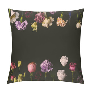 Personality  Collection Of Beautiful Tender Fresh Blooming Flowers Isolated On Black   Pillow Covers
