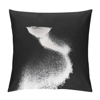 Personality  Sieve With Falling Flour Isolated On Black Pillow Covers