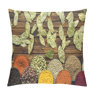 Personality  Scattered Bay Leaves And Bowls With Spices Pillow Covers