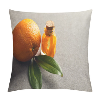 Personality  Fresh Whole Orange With Essential Oil On Dark Surface Pillow Covers