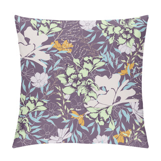 Personality  Floral Vintage Texture For Fabric. Elegant Seamless Pattern Of Flowers And Leaves To Decorate Fabric, Tiles, Paper And Wallpaper On The Wall. Pillow Covers
