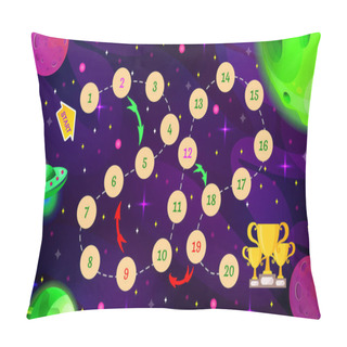 Personality  Graphic User Interface For Space Adventure Game. Template For Children Board Game. Vector Background With Funny And Cute Planets. Pillow Covers