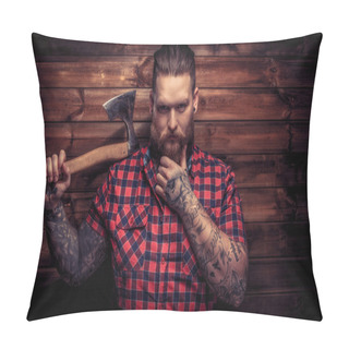 Personality  Strict Brutal Huge Male With Beard And Axe Pillow Covers