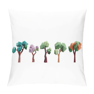 Personality  Low Poly Trees Set, 3d Render Isolated On White Background. Cartoon Trees For Background, Print, Card. Low-poly Style Nature Elements Collection. Minimal 3d Polygonal Art. Pillow Covers
