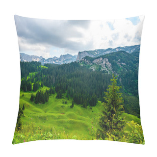 Personality  Beautiful Green Valley With Forest And Mountains On Background In Durmitor Massif, Montenegro Pillow Covers