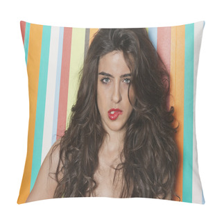 Personality  Sensuous Young Woman Biting Lips Pillow Covers