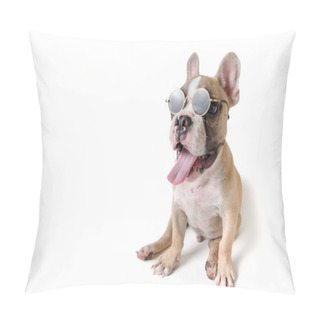 Personality  Cute French Bulldog Wear Sunglass Isolated  Pillow Covers