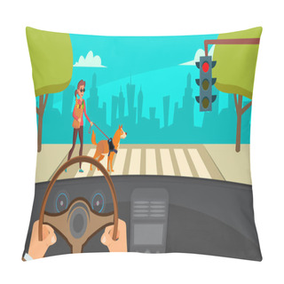 Personality  Hands Driving Car Vector. Highway. Inside A Car. Flat Illustration Pillow Covers
