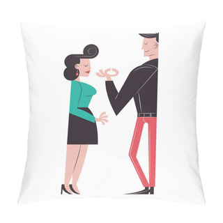Personality  Romantic Couple Cartoons And Marriage Proposal Vector Design Pillow Covers