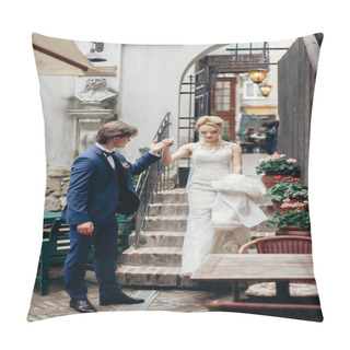 Personality  Couple Walking In Old Town Street Pillow Covers