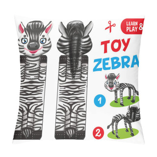 Personality  Zebra Paper Toy. Educational Game For Kid. Look At Instructions On Right Make Cuts In Right Places And Fold Along Dotted Lines Of Zebra's Paw To Get Ready Toy. Illustration For Children Magazine. Pillow Covers
