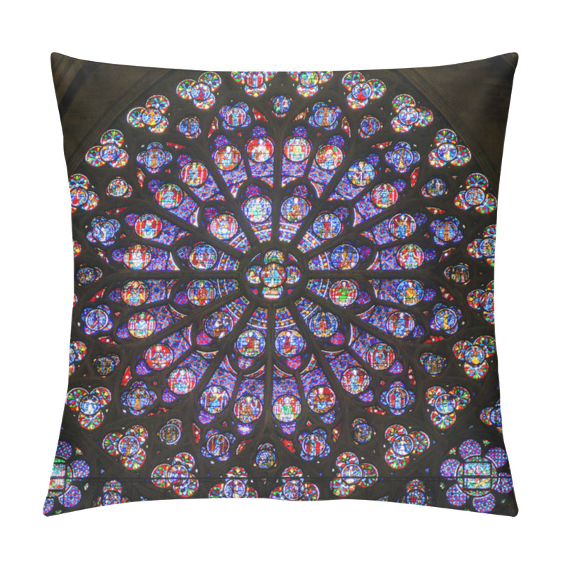 Personality  Rose stained glass window in the cathedral of Notre Dame de Pari pillow covers