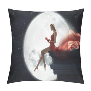 Personality  Cute Woman Over Full Moon Background Pillow Covers