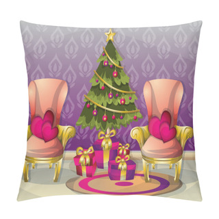 Personality  Cartoon Vector Illustration Interior Christmas Room With Separated Layers Pillow Covers
