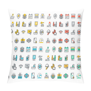 Personality  Flat Line Colorfull Icons Collection Of Hotel Services Pillow Covers